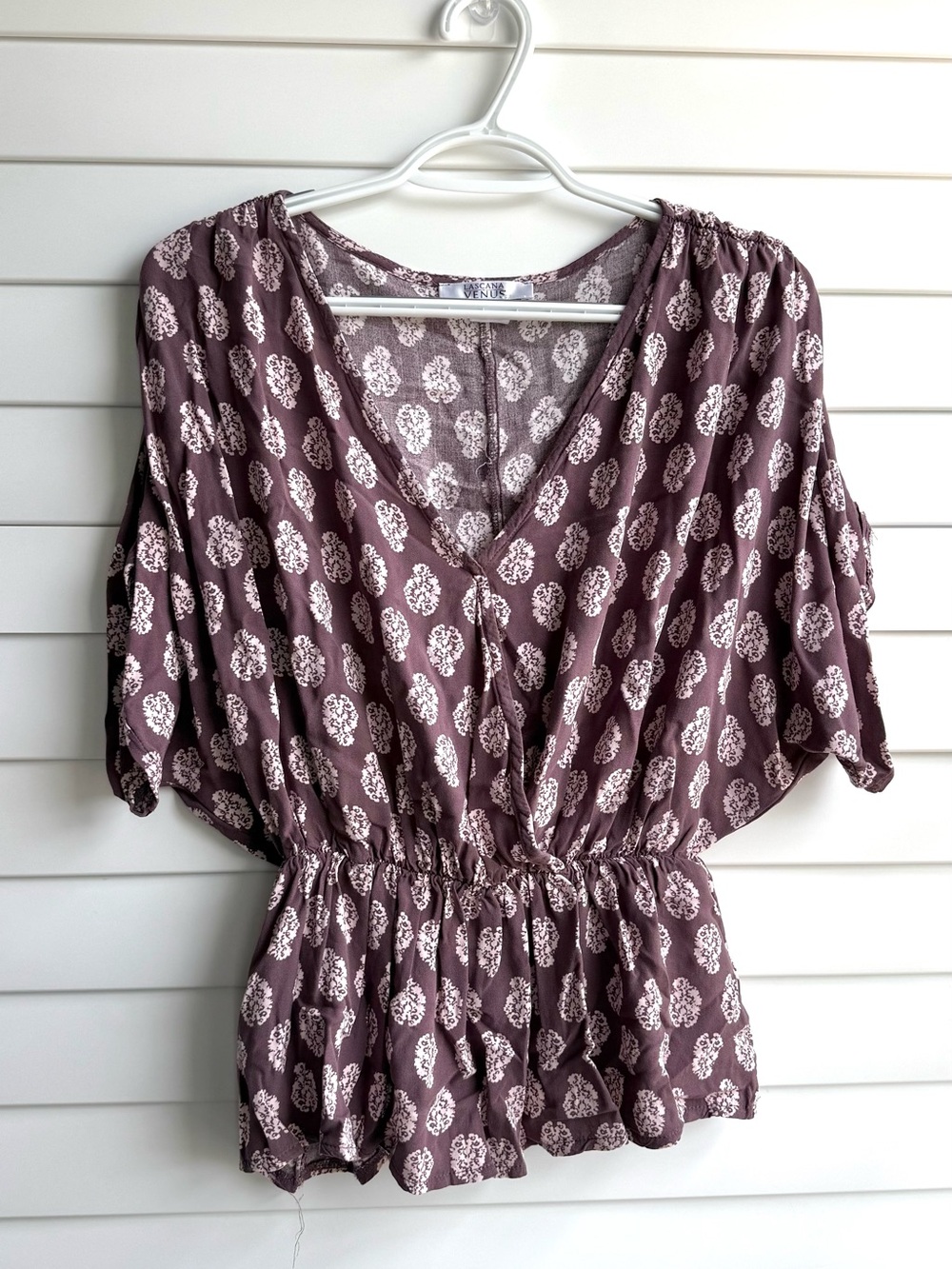 Lascana for Venus V-Neck Peplum Blouse in Mauve Floral | Size M